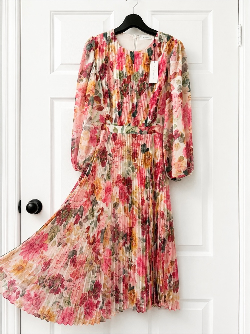 Brand New $425 Elie Tahari The Cecilia Pleated Floral- Print Midi Dress Size 8